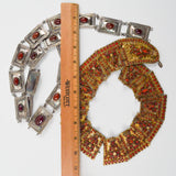 Red, Gold + Silver Tone Stone + Buddha Inset Hinged Jewelry Pieces
