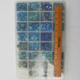 Assorted Blue + Green Beads in Organizing Case