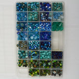 Assorted Blue + Green Beads in Organizing Case
