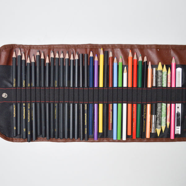 Drawing + Colored Pencils and Drawing Tools in Roll Case