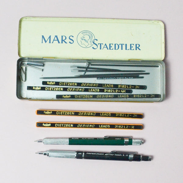 Technical Mechanical Pencils + Dietzgen Leads in Metal Case