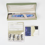 Levenger True Writer Fountain Pen, Broad Tip with Empty Cartridge, Purple Ink Cartridge Set + True Writer Four-Nib Sampler