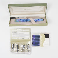 Levenger True Writer Fountain Pen, Broad Tip with Empty Cartridge, Purple Ink Cartridge Set + True Writer Four-Nib Sampler