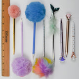Assorted Pom Pom + Gem Novelty Pens - Set of 8