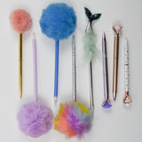 Assorted Pom Pom + Gem Novelty Pens - Set of 8