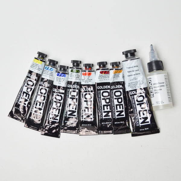 Golden Open Slow-Drying Acrylic Paint - 8 Tubes + Thinner