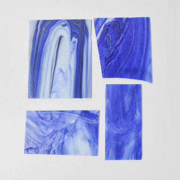 Blue + White Marbled Stained Glass Sheet Pieces