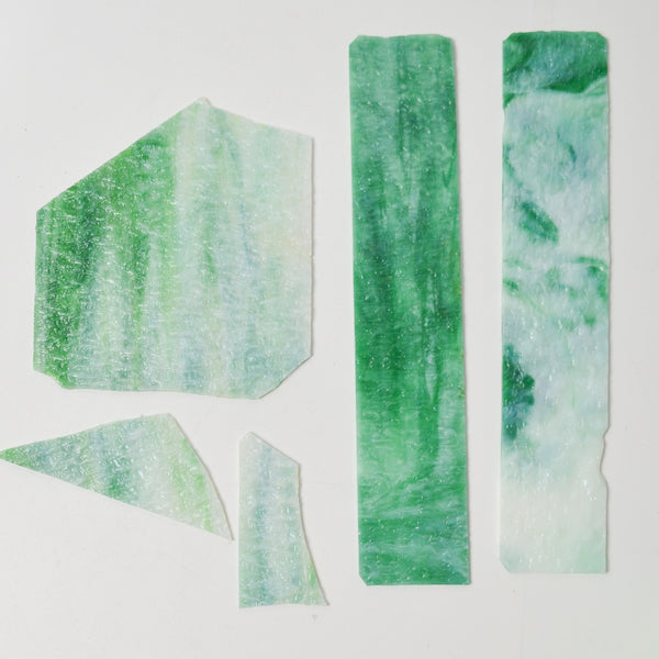 Green + White Stained Glass Sheet Pieces