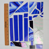 Blue and Clear Marbled + Iridescent Glass Pieces