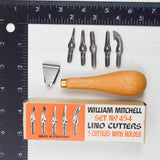 William Mitchell Set No. 454 Lino Cutters - 5 Blades + Handle