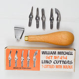 William Mitchell Set No. 454 Lino Cutters - 5 Blades + Handle