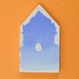White + Blue Painted Wood House Shape