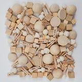 Assorted Wooden Shapes + Clothes Pins