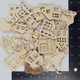 Flat Wooden Houses + Winter Shapes for Ornaments