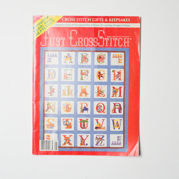 Just Cross Stitch Magazine August 1989 with Teddy Bear Alphabet Sampler Default Title