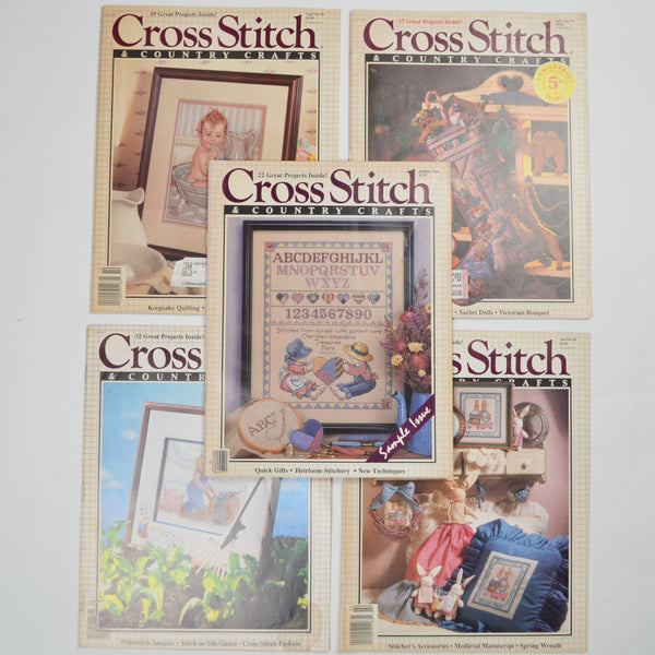 Cross Stitch & Country Crafts Magazines, 1990 - Set of 5