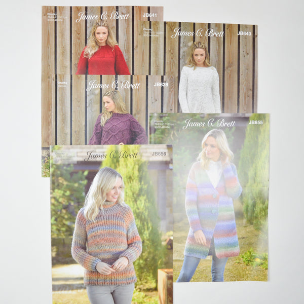 James C. Brett Sweater Knitting Pattern Booklets - Set of 5