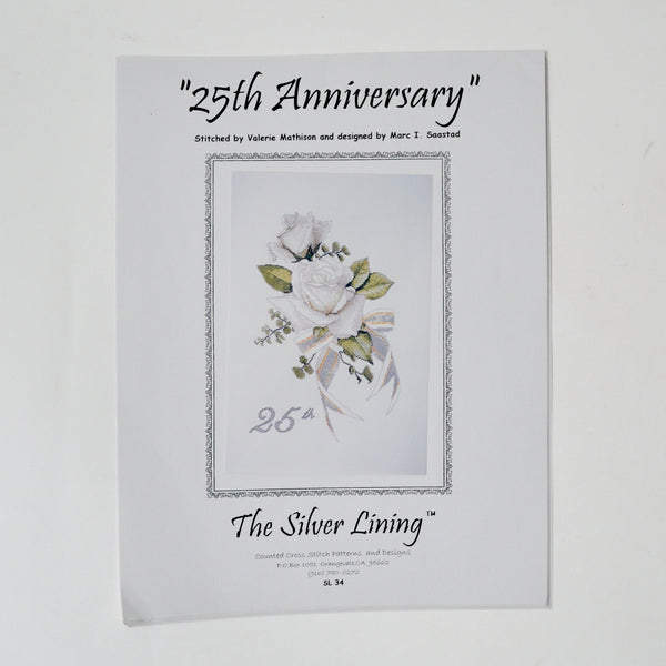 The Silver Lining 25th Anniversary White Rose Counted Cross Stitch Pattern