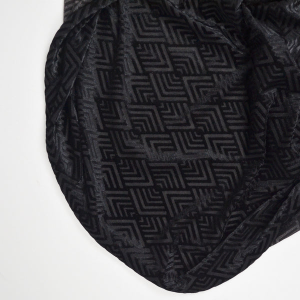 Black Geometric Burnout Velvet Knit Fabric - 64" x 82"
