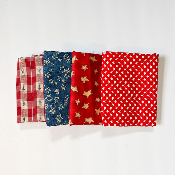 Blue + Red Quilting Weight Woven Fabric Bundle
