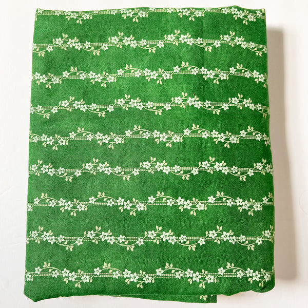 Green + White Floral Striped Quilting Weight Woven Fabric - 40" x 44"