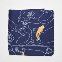 Navy, Yellow + White Monkey Line Drawing MIdweight Woven Fabric - 60" x 72" Default Title