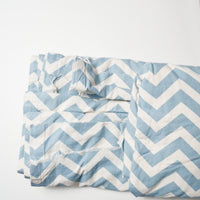 Light Blue + White Chevron Canvas Curtain Fabric with Hems - 50" x 104" Default Title