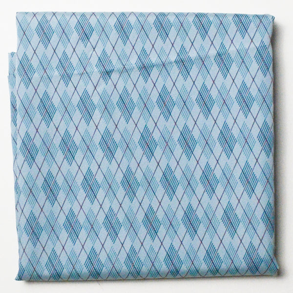 Blue-Green Argyle Print Silky Woven Fabric - 45" x 92" Default Title