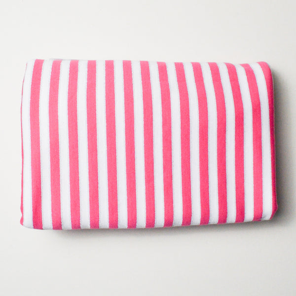 Pink, White + Silver Stripe Stretch Knit Fabric - 62" x 84"