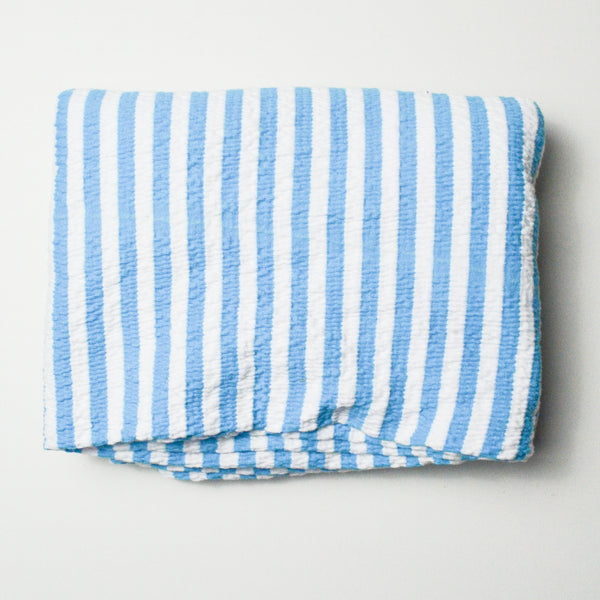 Blue + White Striped Puckered Texture Knit Fabric Tube - 40" x 68"