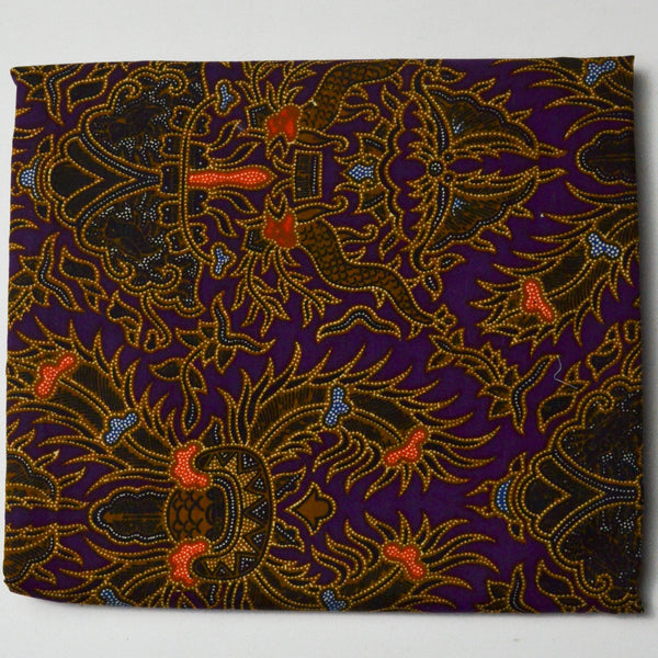 Purple + Brown Patterned Batik Woven Fabric - 44" x 92"