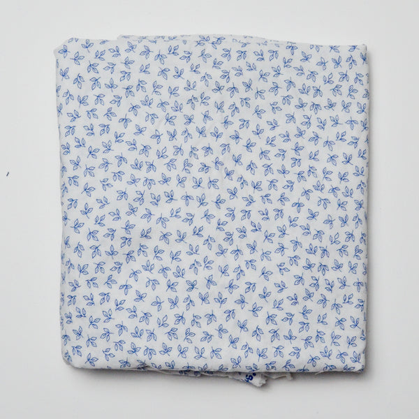 White + Blue Leaf Print Quilting Cotton Fabric - 40" x 54"