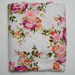 Pink + Orange Floral Semi-Sheer Knit Fabric - 64" x 80"