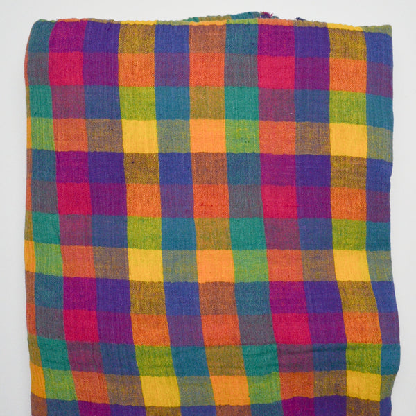 Rainbow Plaid Crinkled Crepe Woven Fabric - 42" x 114"