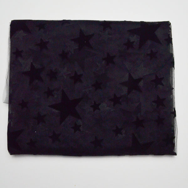 Black Velvety Star Sheer Mesh Fabric - 41" x 72"