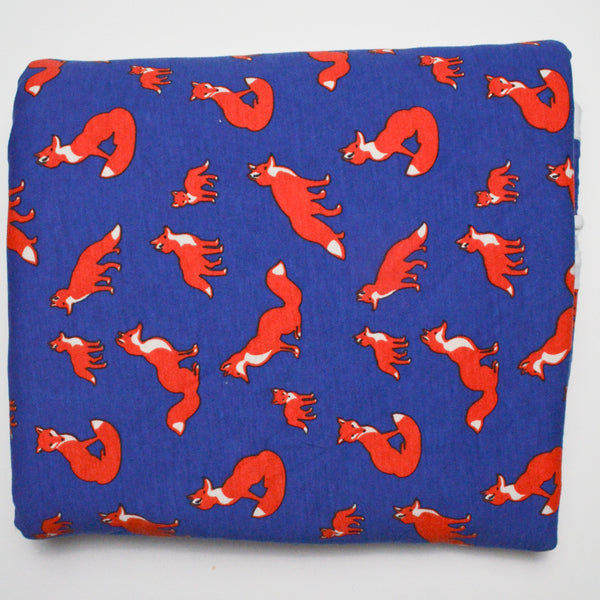 Blue + Red Fox Print Knit Fabric - 56" x 136"