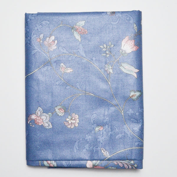Blue + Pink Floral Stain Repellant-Coated Woven Fabric - 44" x 56"