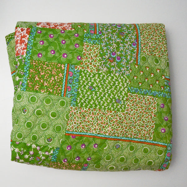 Green Floral Patchwork Print Quilted Fabric - 42" x 72"