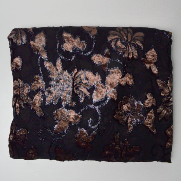 Sheer Black + Brown Velvet Floral Fabric - 42" x 144"