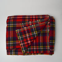 Red, Green, Blue + Black Plaid Medium-Weight Woolly Woven Fabric - 64" x 76"