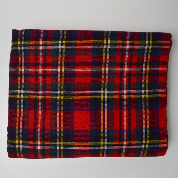 Red, Green, Blue + Black Plaid Medium-Weight Woolly Woven Fabric - 64" x 76"