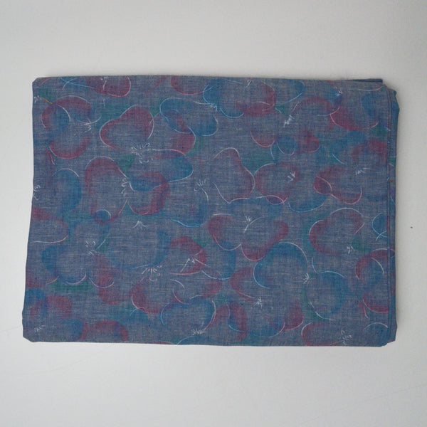 Blue + Pink Floral Print Chambray Woven Fabric - 60" x 78"