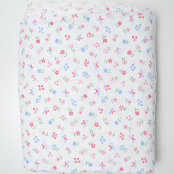 Pink + Blue Floral Print Brushed Flannel Fabric - 45" x 240"