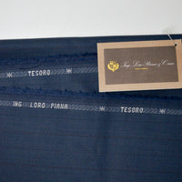 Dark Blue Subtle Pinstripes Loro Piana Tesoro Super 90's Wool Suiting Fabric - 60" x 98"