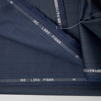 Dark Blue-Gray Herringbone Pinstripes Loro Piana Tesoro Super 90's Wool Suiting Fabric - 60" x 116"