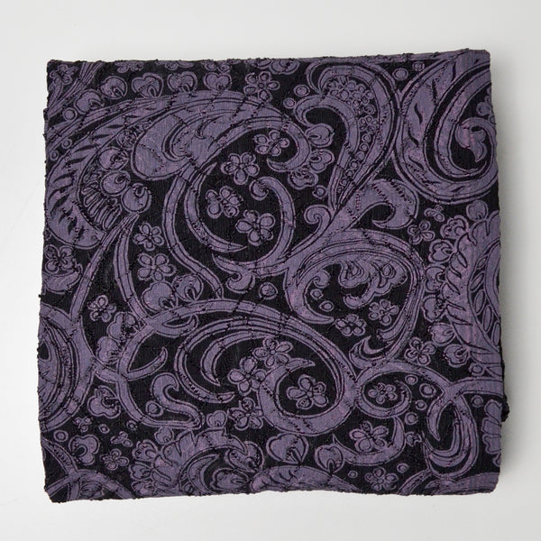 Black Leaf Pattern Lace with Purple Paisley Overlay Print - 54" x 74"