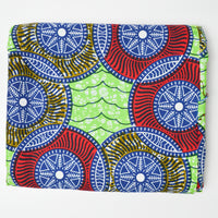 Blue, Green + Red African Wax Print Fabric - 46" x 212"