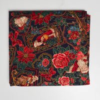 Dark Floral + Santa Print Quilting Weight Woven Fabric with Gold Details - 44" x 72"