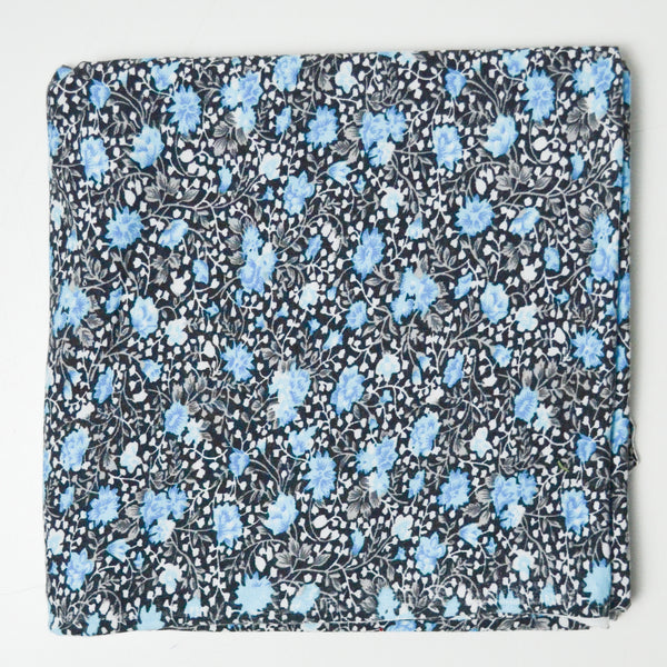 Black, White + Blue Floral Stretch Knit Fabric - 38" x 44"