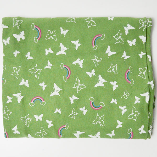 Green Butterfly + Rainbow Stretch Knit Fabric - 48" x 52"